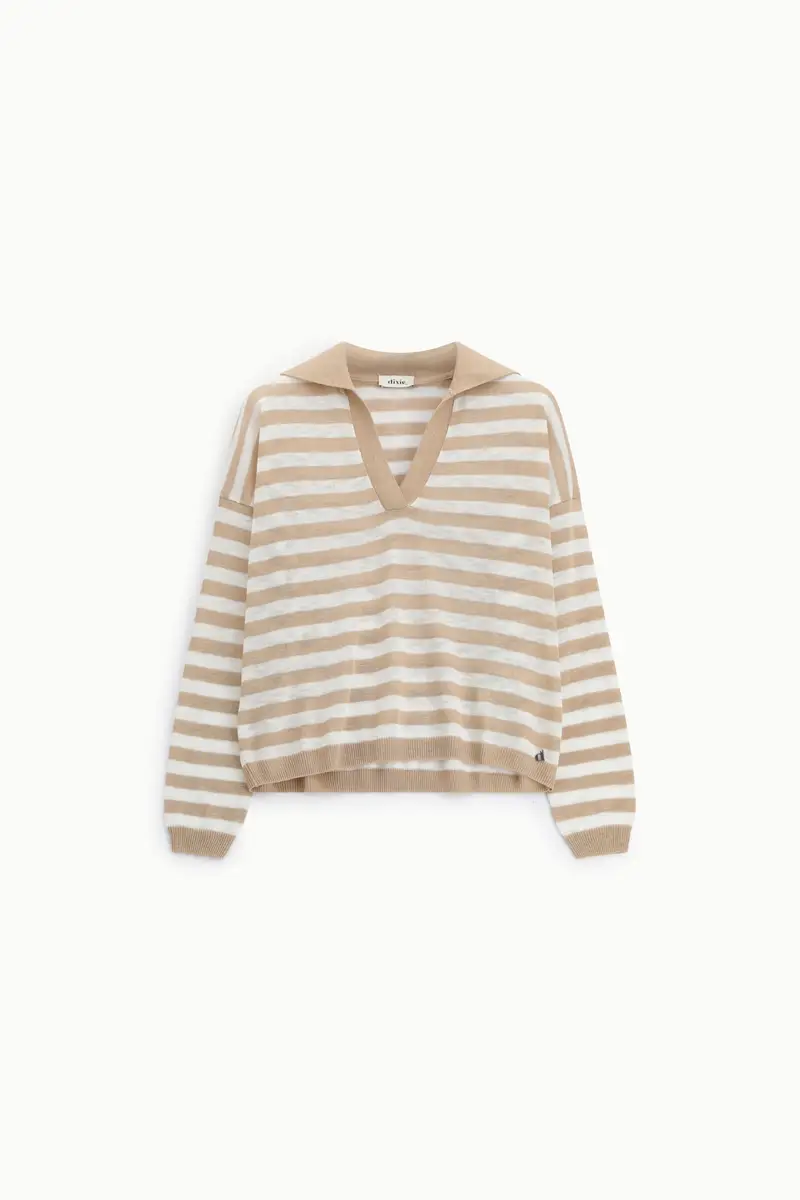 Maglione a righe con collo a v e maniche lunghe