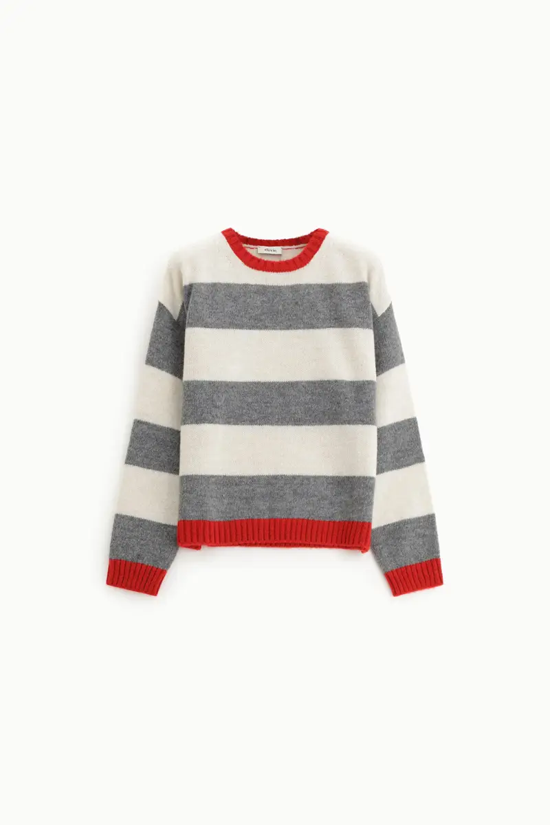 Maglione a righe con collo e polsi a costine