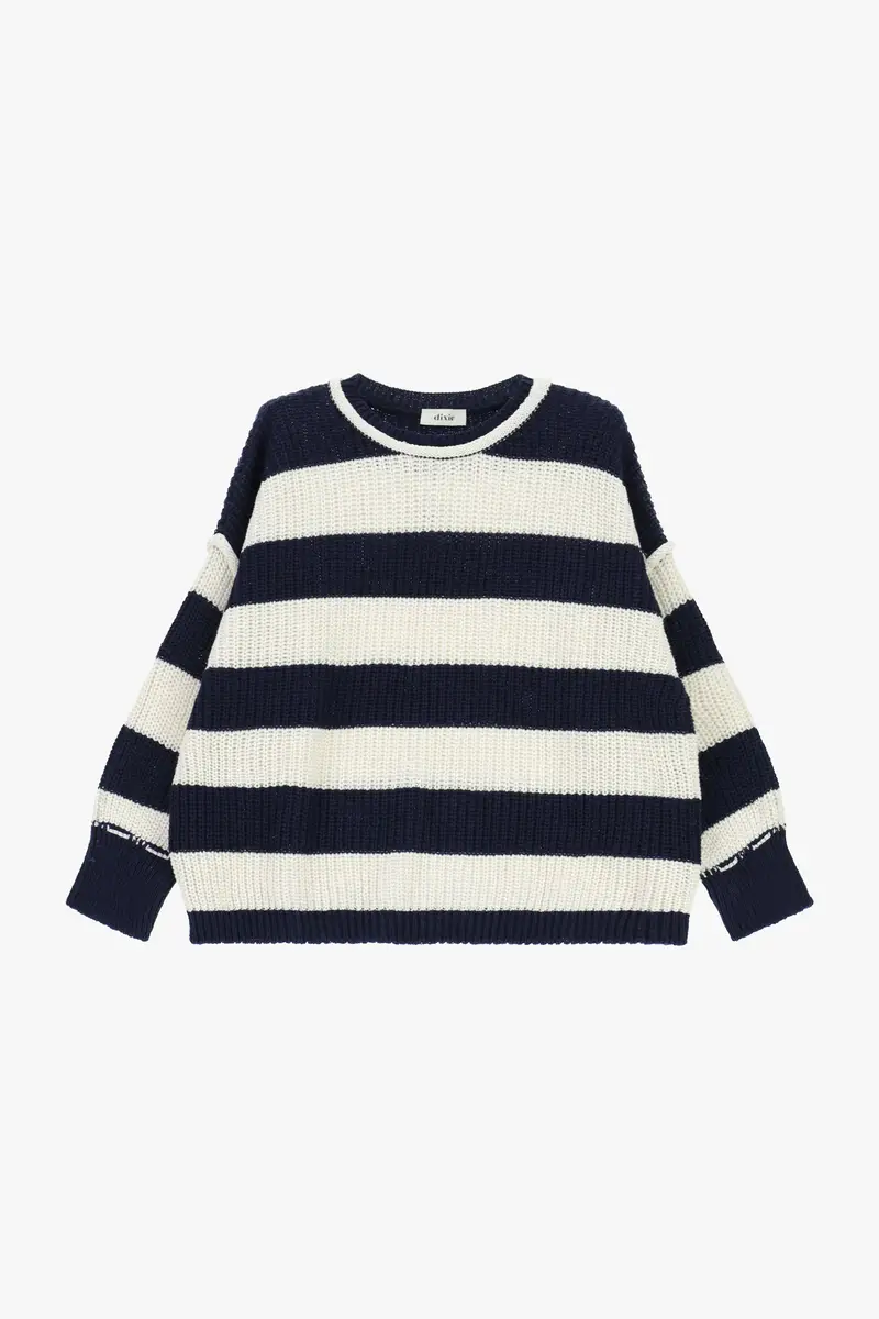 Maglione a righe con maniche lunghe e collo giro