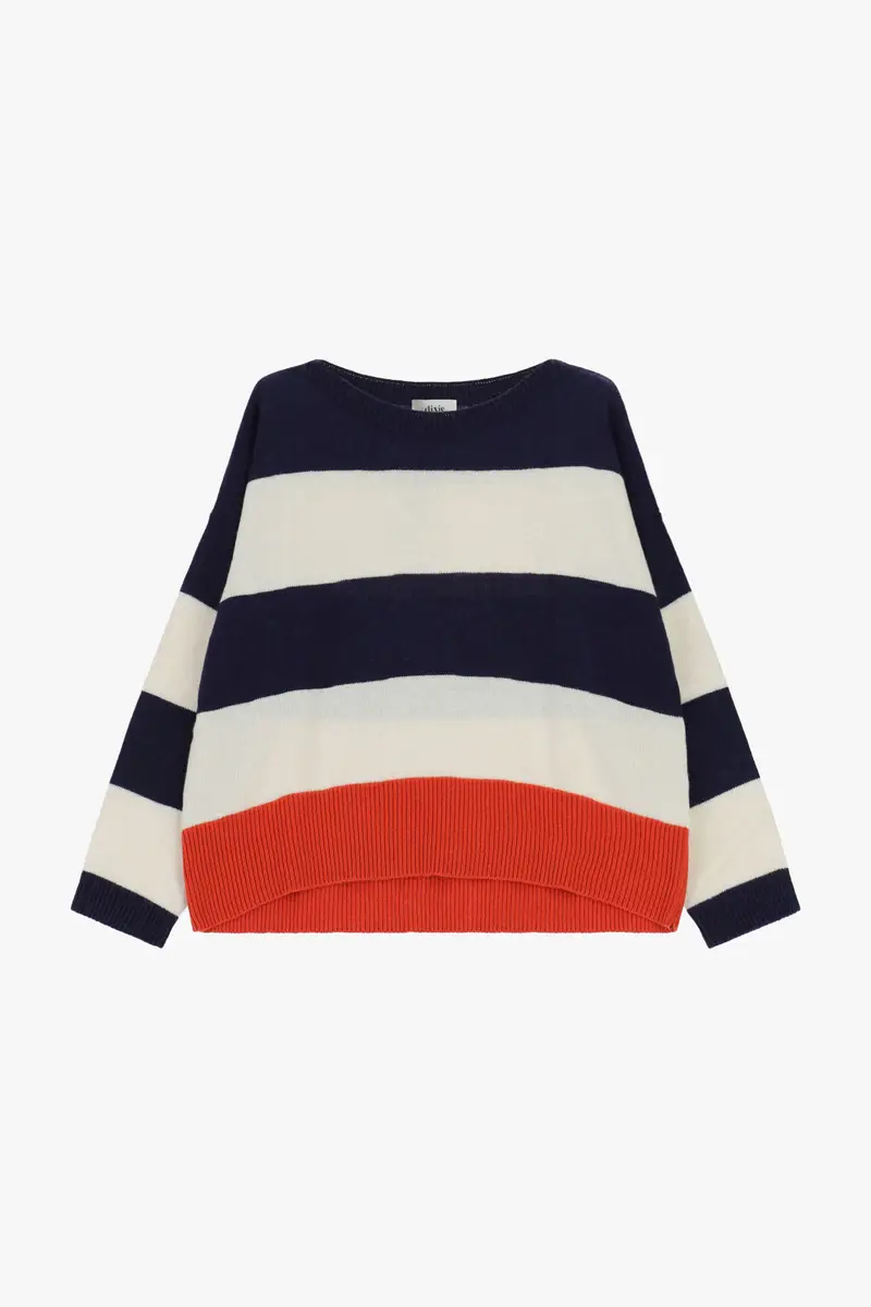 Maglione a righe con maniche lunghe e scollo tondo