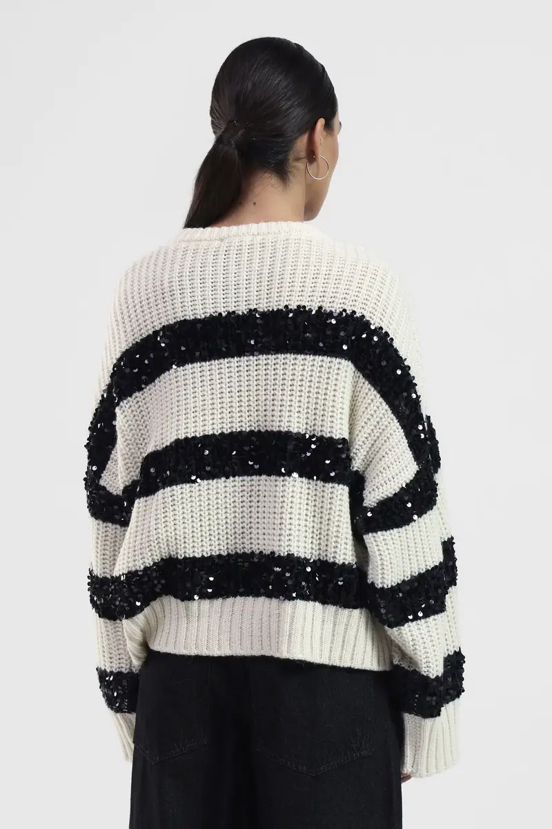 Maglione a righe con paillettes brillanti miniatura 3