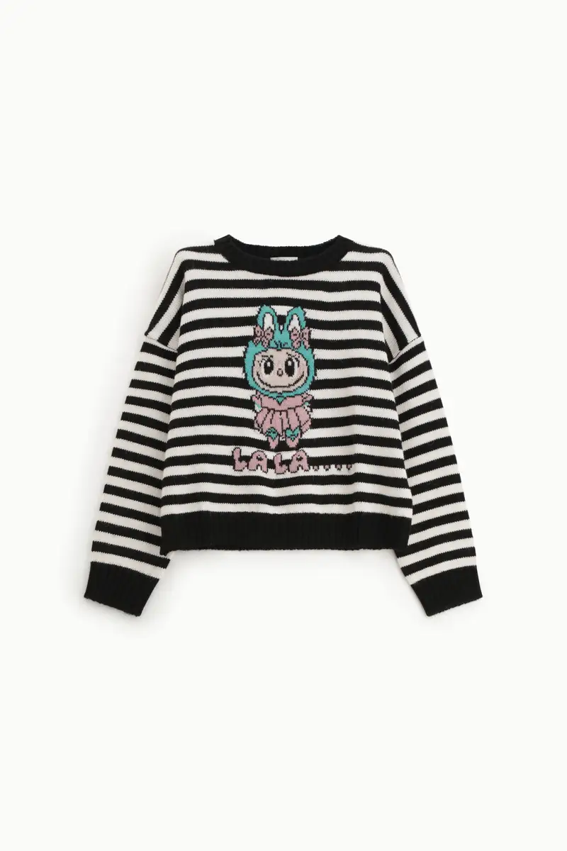 Maglione a righe con personaggio jacquard