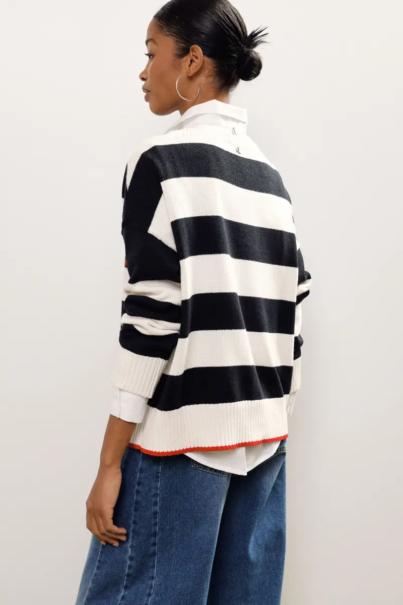 Maglione a righe con scritta e maniche lunghe miniatura 3