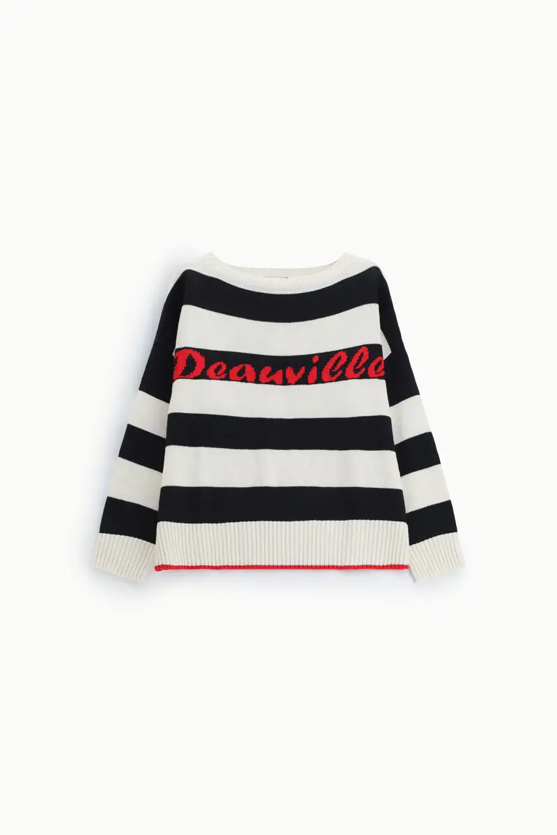 Maglione a righe con scritta e maniche lunghe