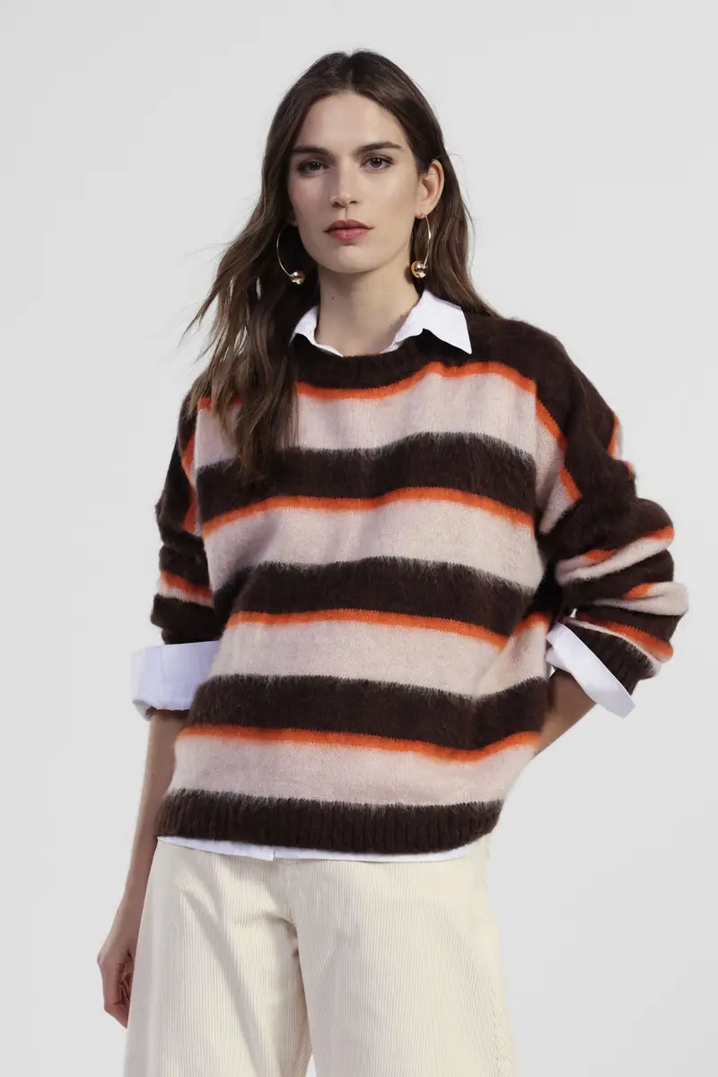 Maglione a righe girocollo vestibilità morbida miniatura 2