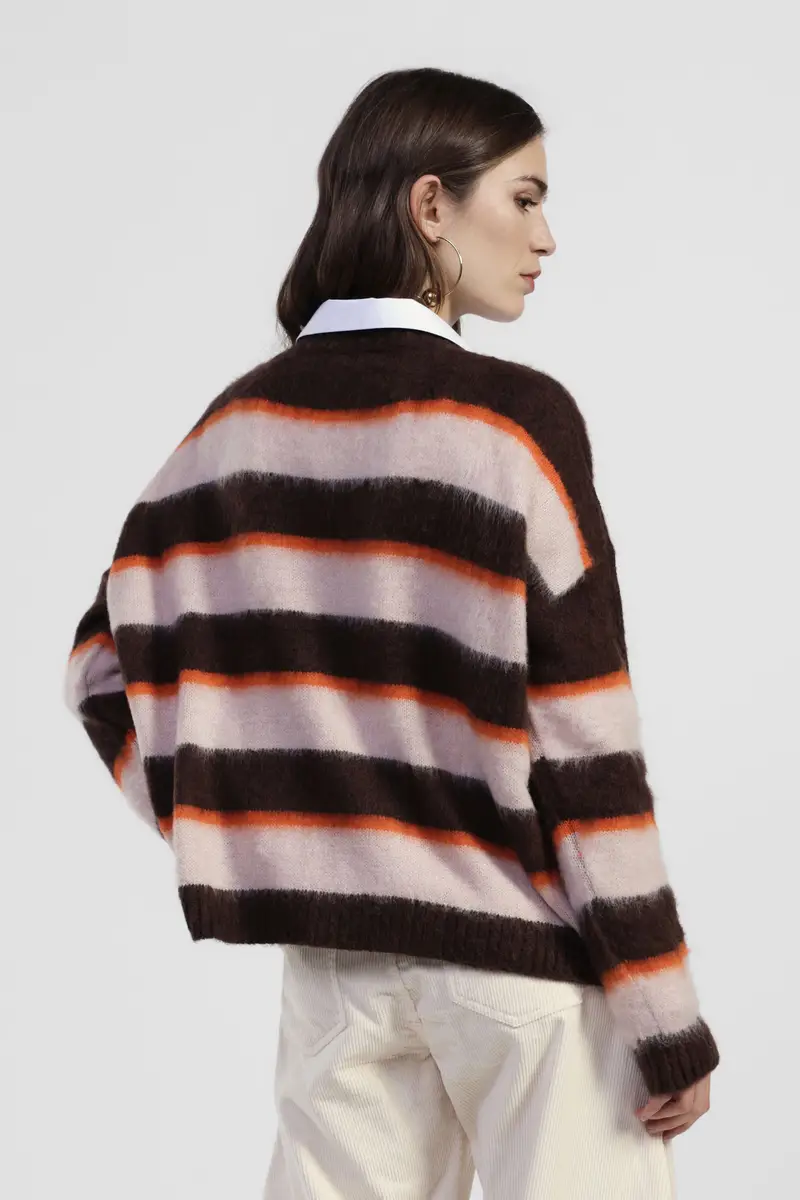 Maglione a righe girocollo vestibilità morbida miniatura 3