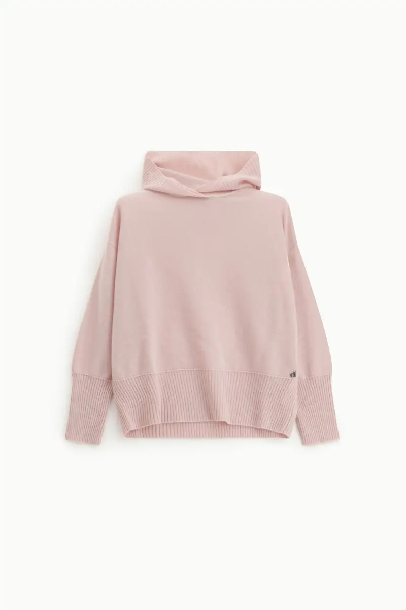 Maglione con cappuccio vestibilità morbida orlo a costine