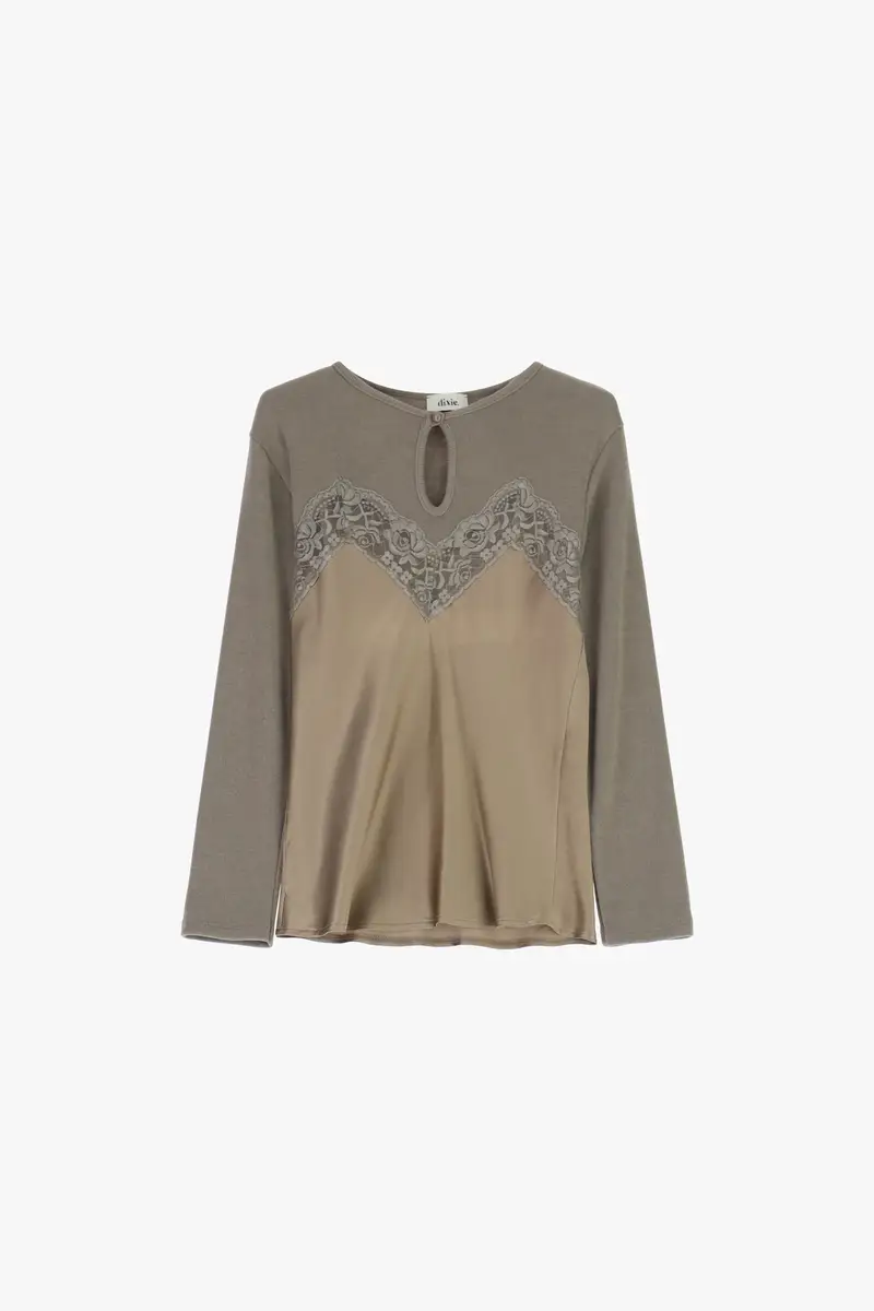 Maglione con inserto in pizzo e scollo a goccia