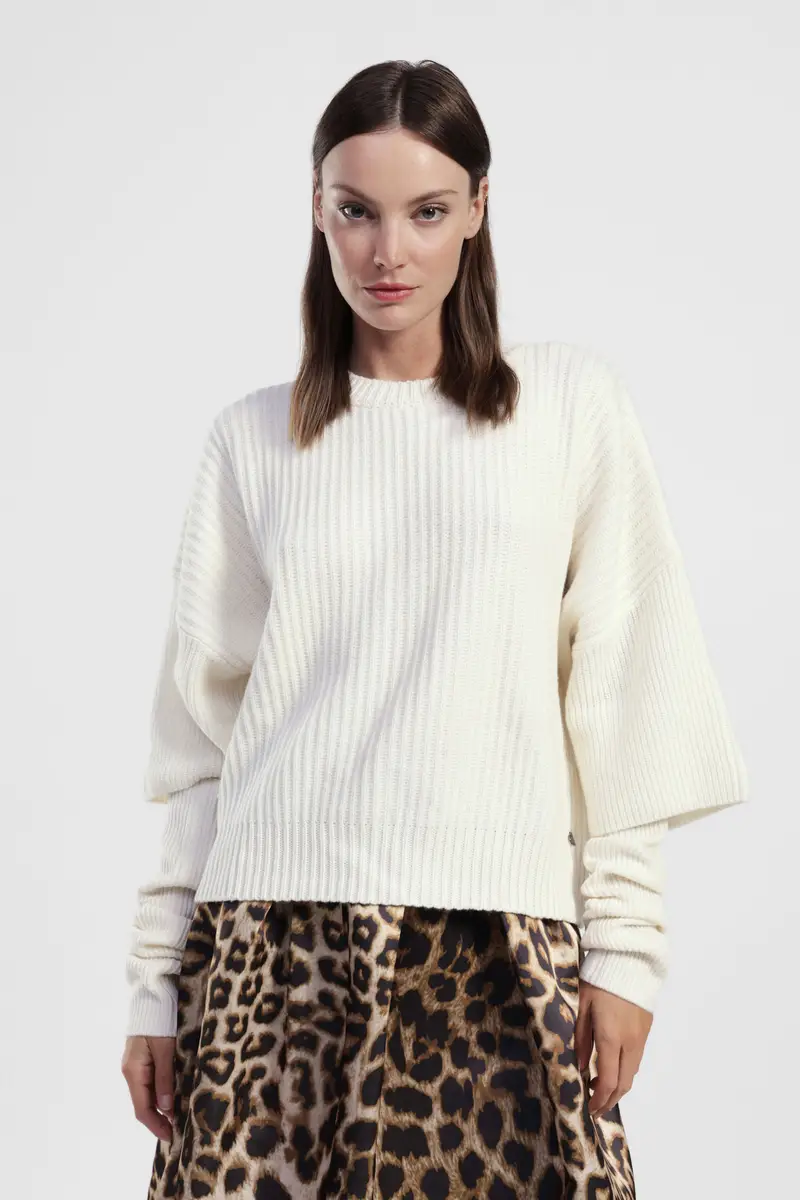 Maglione corto a costine con maniche lunghe miniatura 3