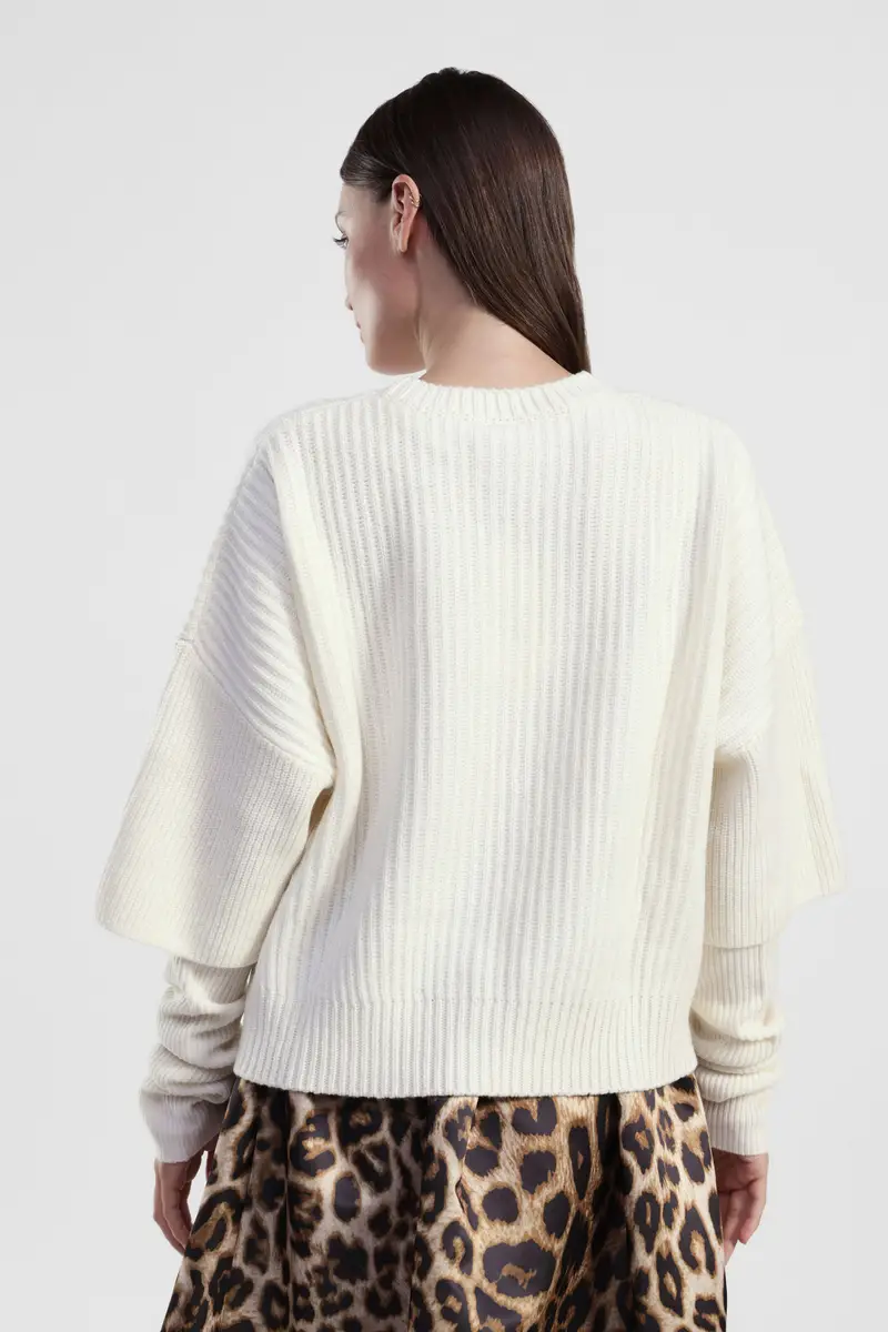 Maglione corto a costine con maniche lunghe miniatura 4