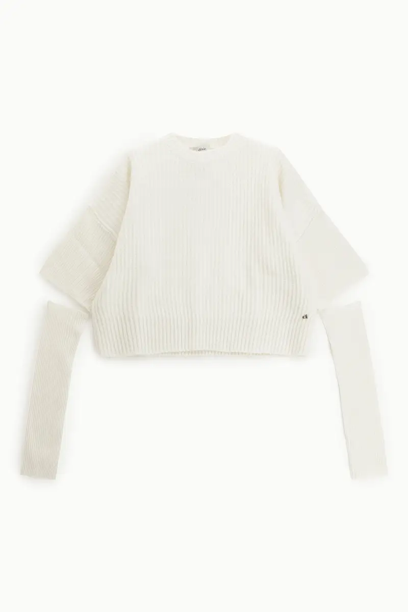 Maglione corto a costine con maniche lunghe