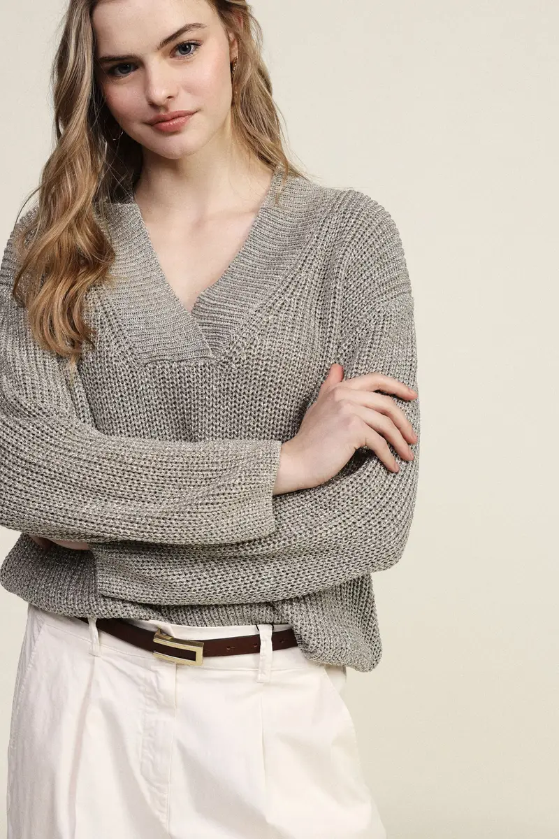 Maglione girocollo a coste con maniche lunghe miniatura 2