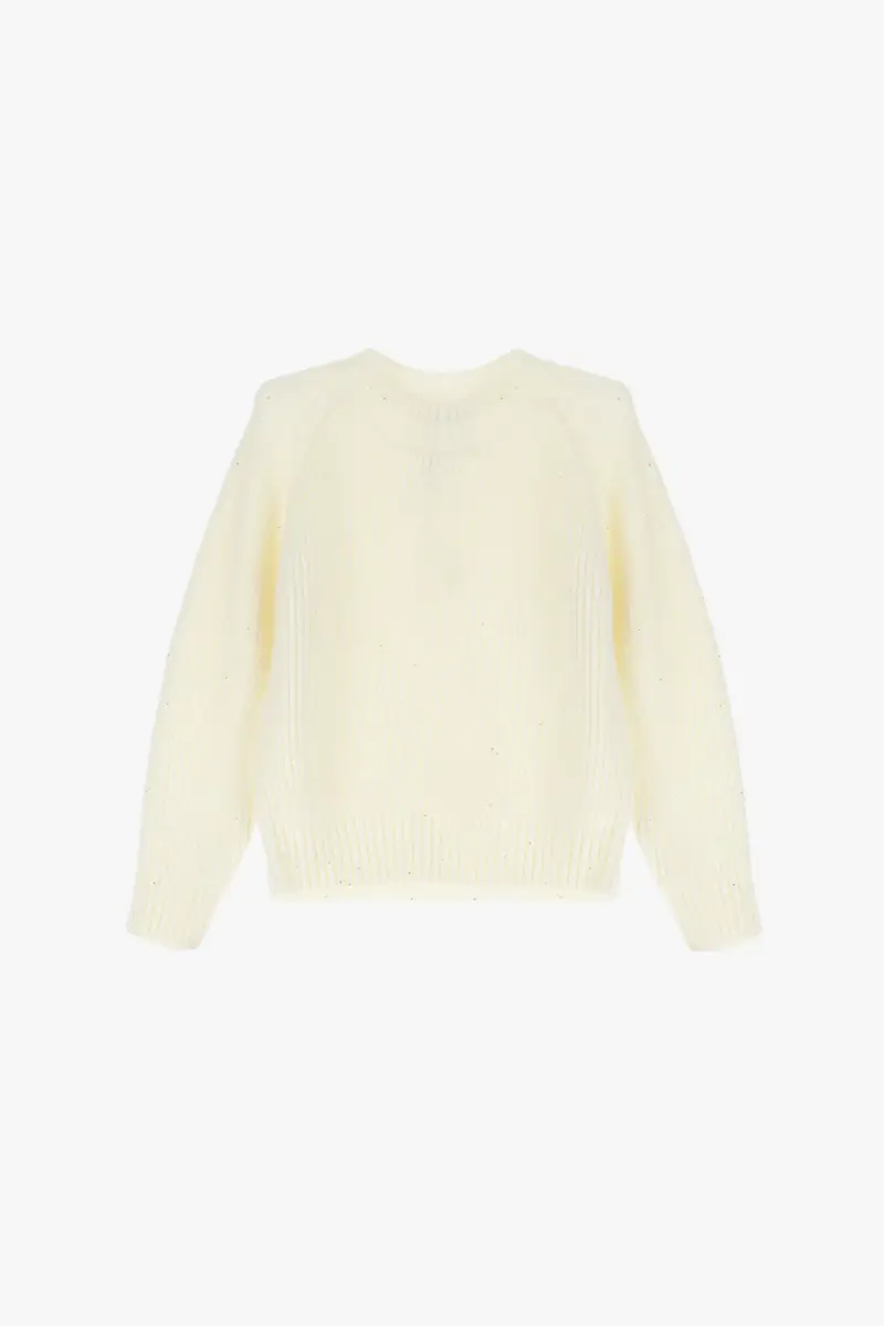 Maglione girocollo a costine con micro applicazioni