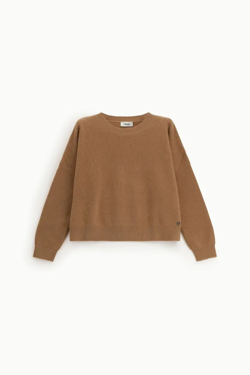 Maglione girocollo a costine manica lunga