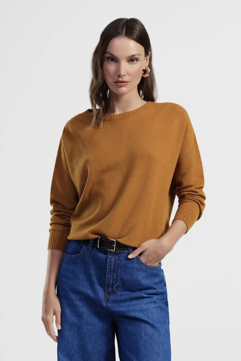 Maglione girocollo con apertura posteriore e maniche lunghe miniatura 2