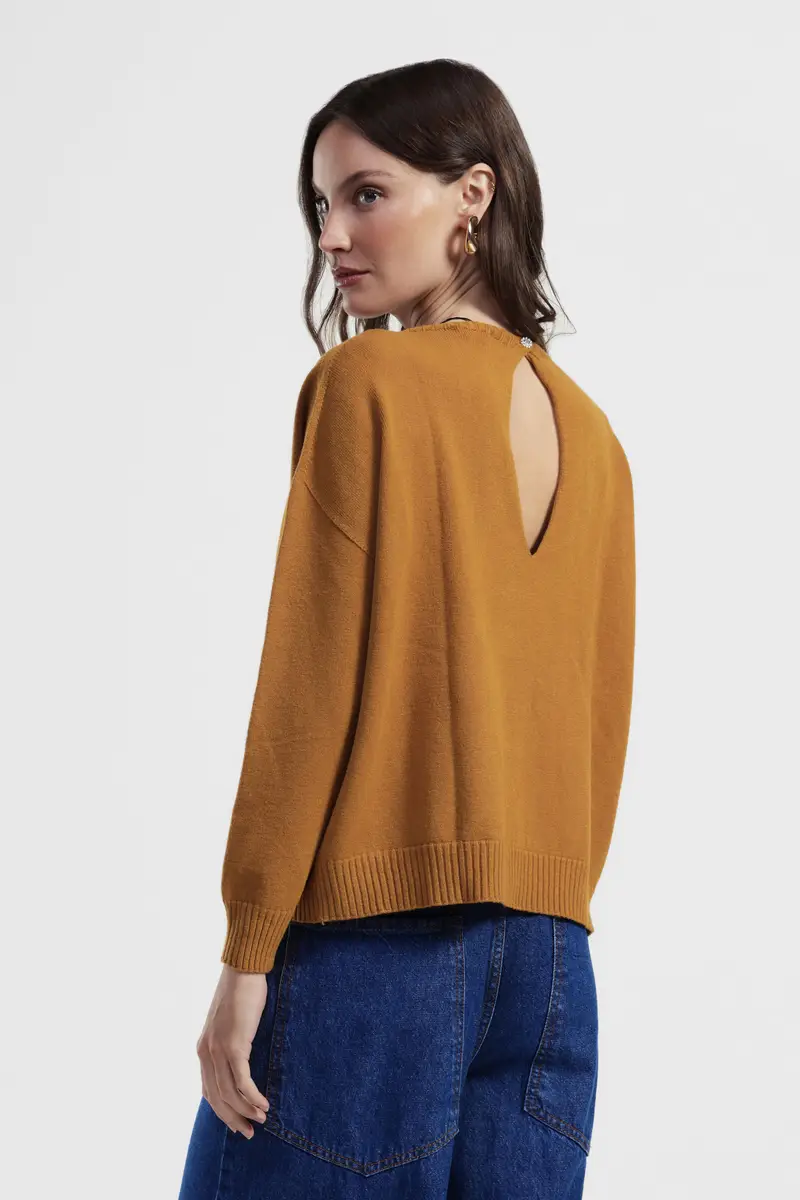 Maglione girocollo con apertura posteriore e maniche lunghe miniatura 3