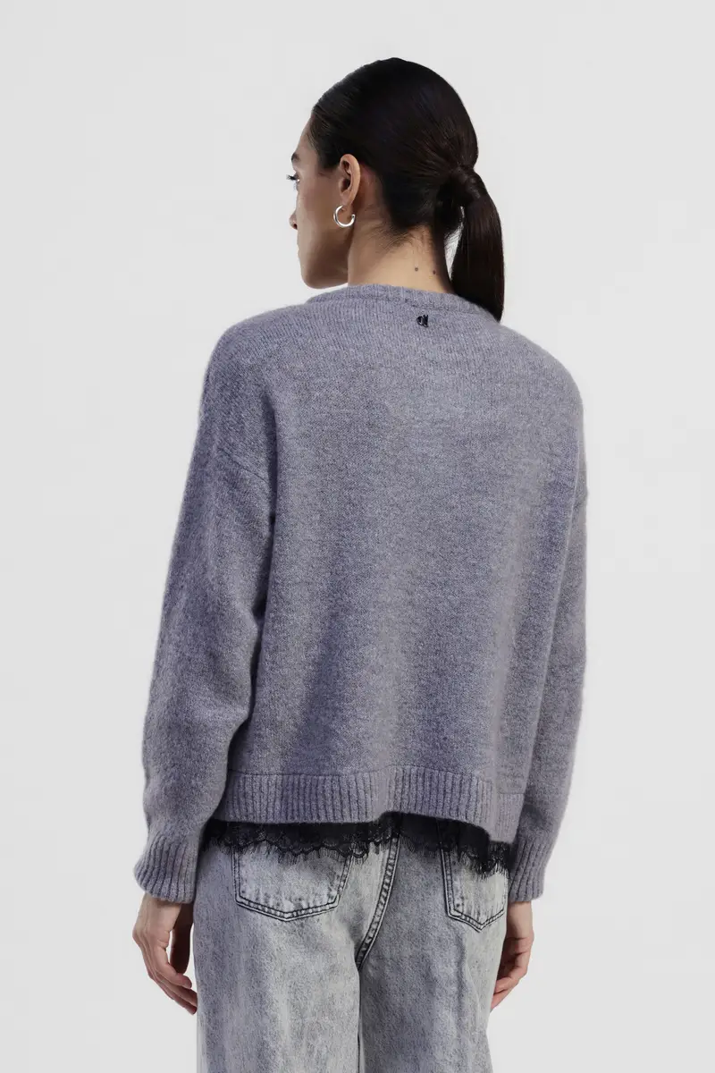 Maglione girocollo con bordo pizzo e fit rilassato miniatura 3