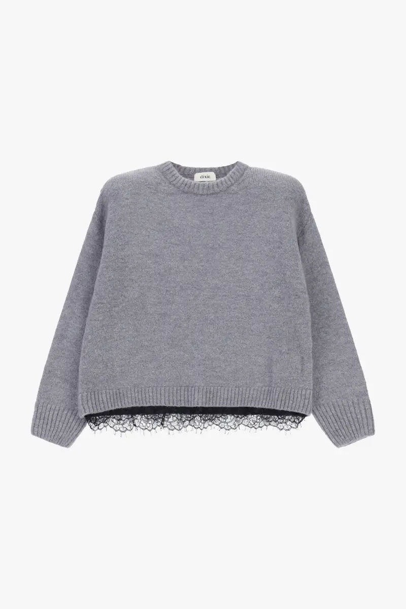 Maglione girocollo con bordo pizzo e fit rilassato