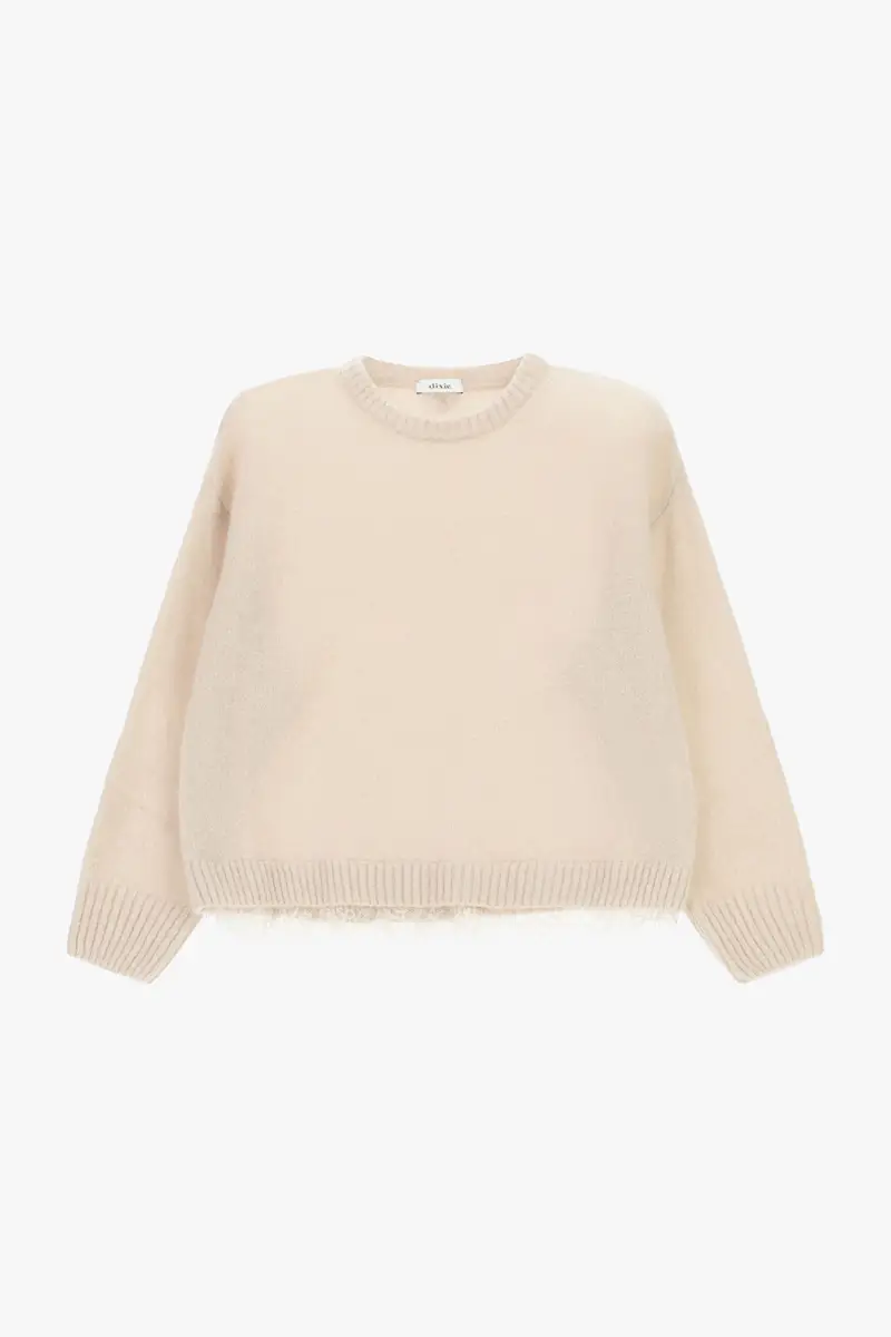 Maglione girocollo con bordo pizzo e fit rilassato