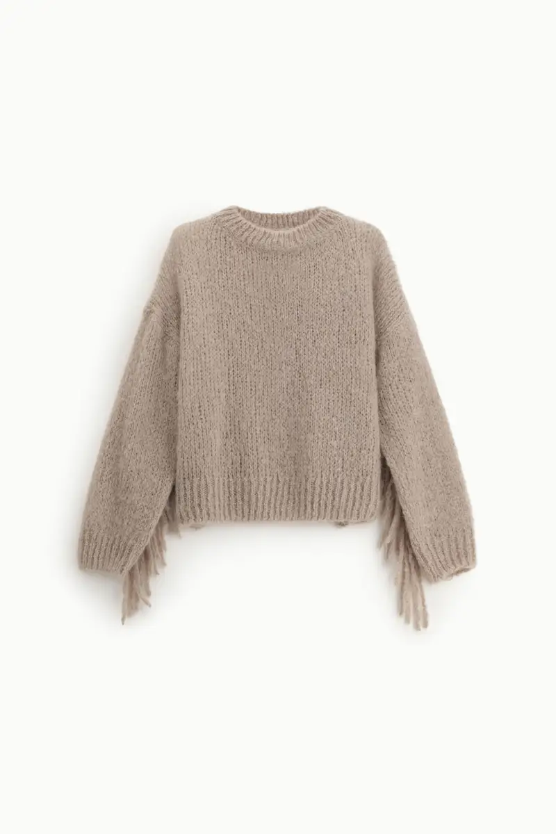 Maglione girocollo con frange sulle maniche