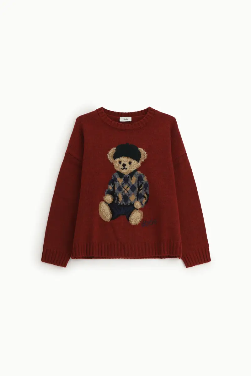 Maglione girocollo con motivo orsetto stampato