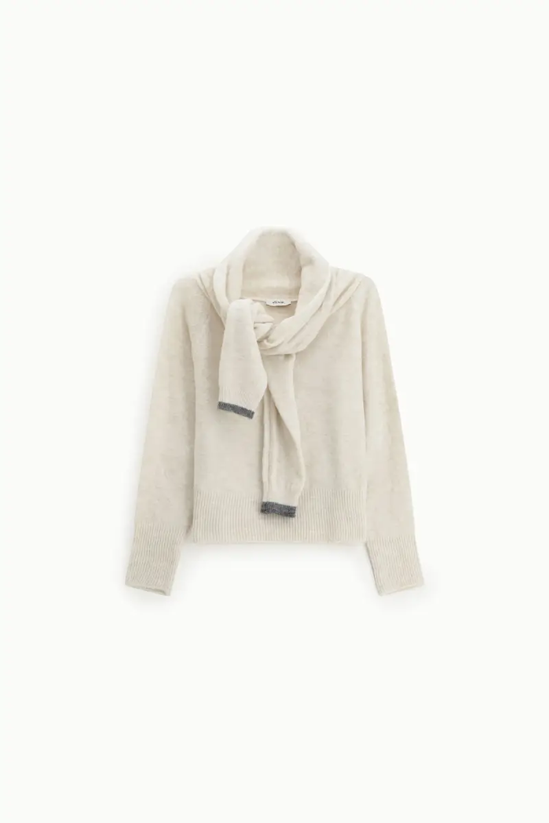 Maglione girocollo con sciarpa annodata integrata