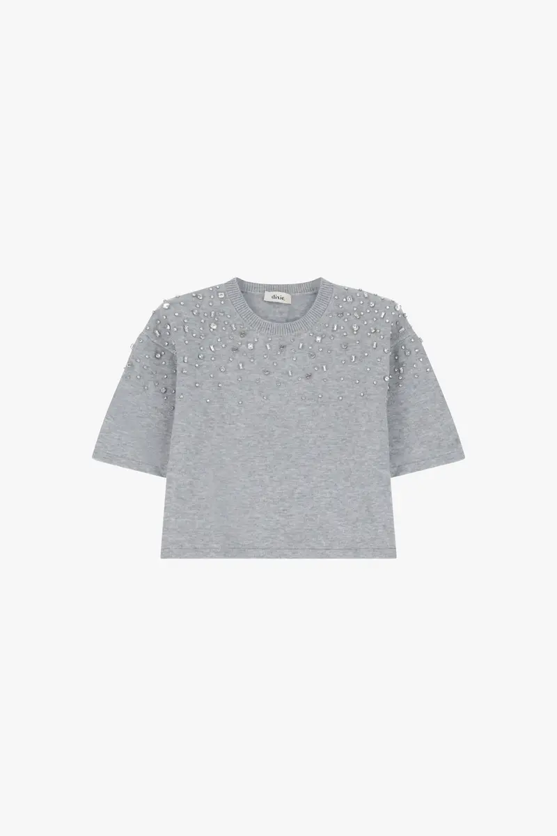 Maglione girocollo dettagli applicati manica media