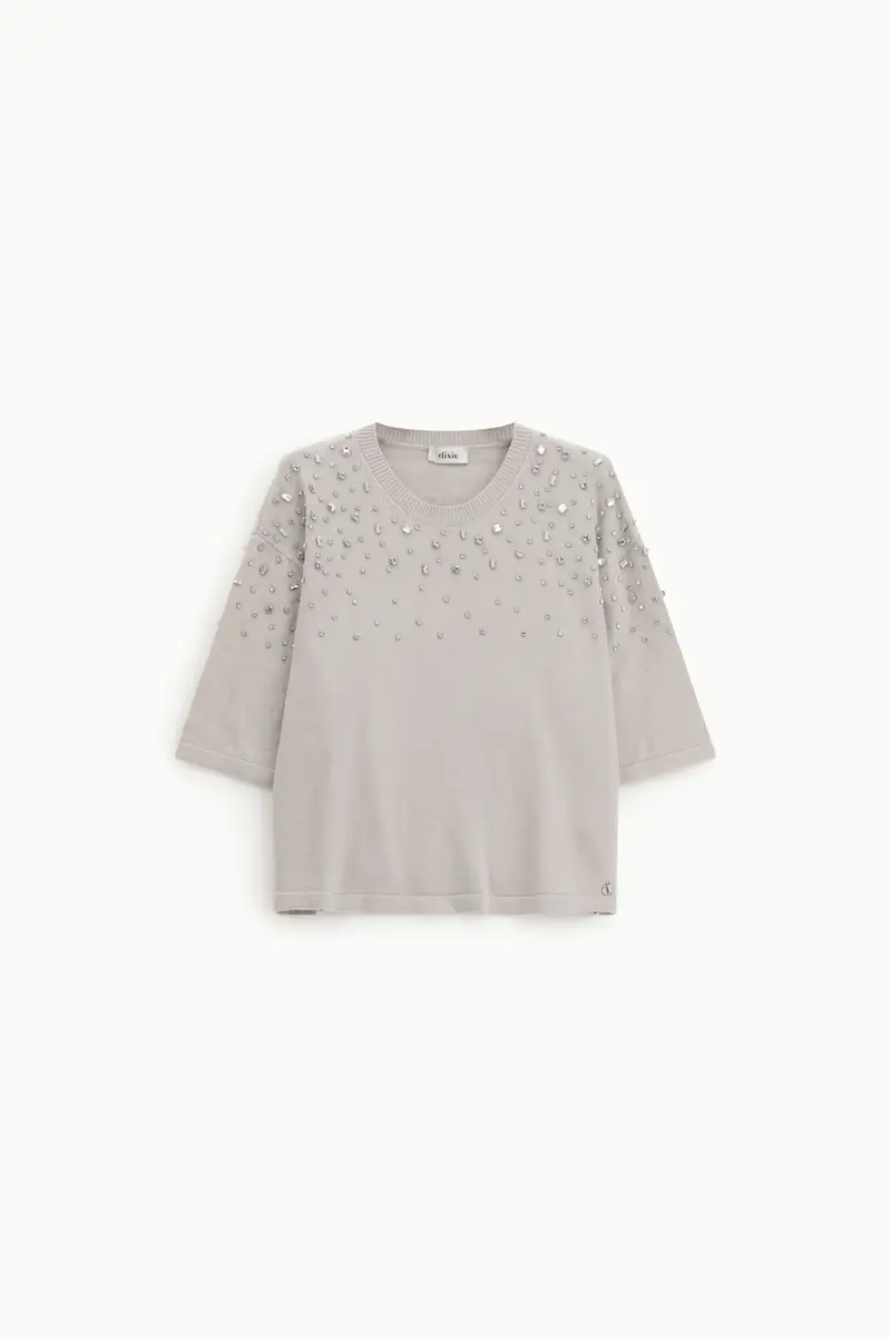 Maglione girocollo dettagli applicati manica media