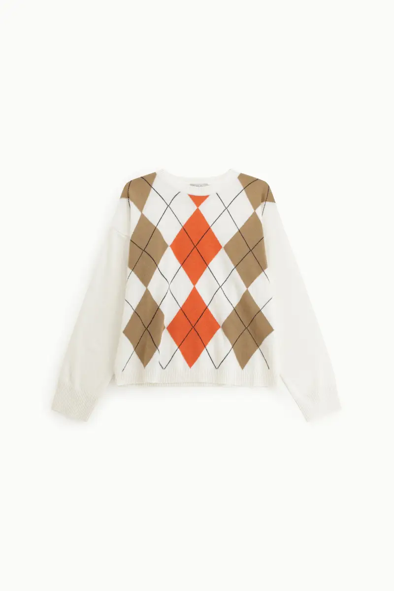 Maglione girocollo fantasia argyle manica lunga
