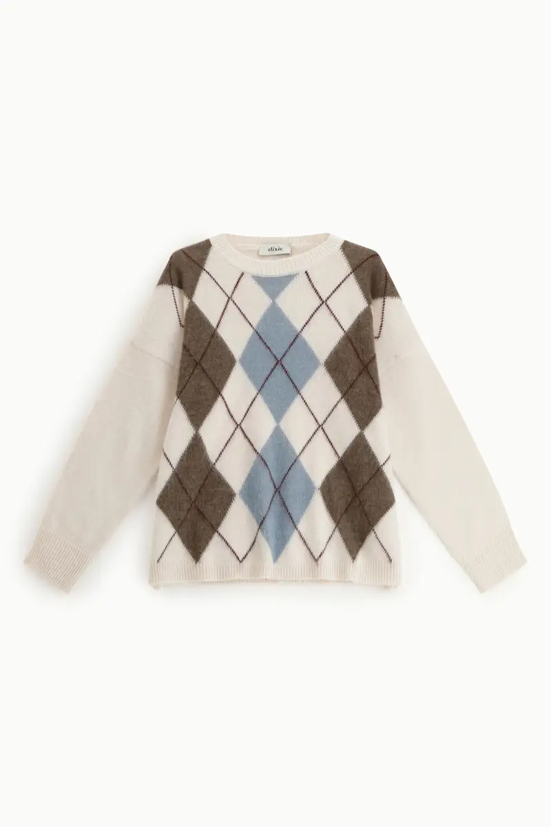 Maglione girocollo fantasia rombi con maniche lunghe