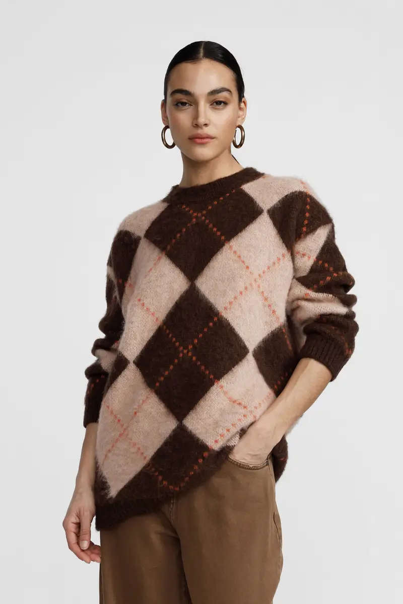 Maglione girocollo fantasia rombi vestibilità morbida miniatura 2