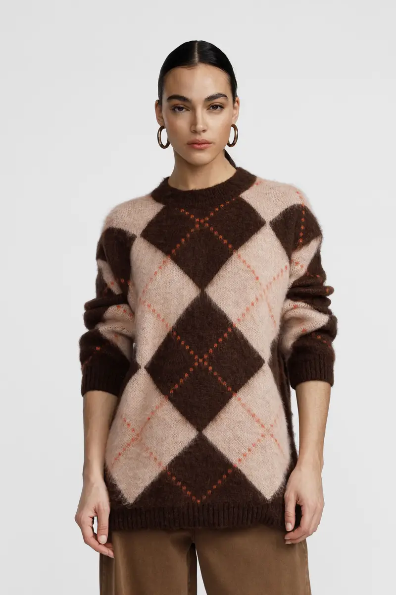 Maglione girocollo fantasia rombi vestibilità morbida miniatura 3