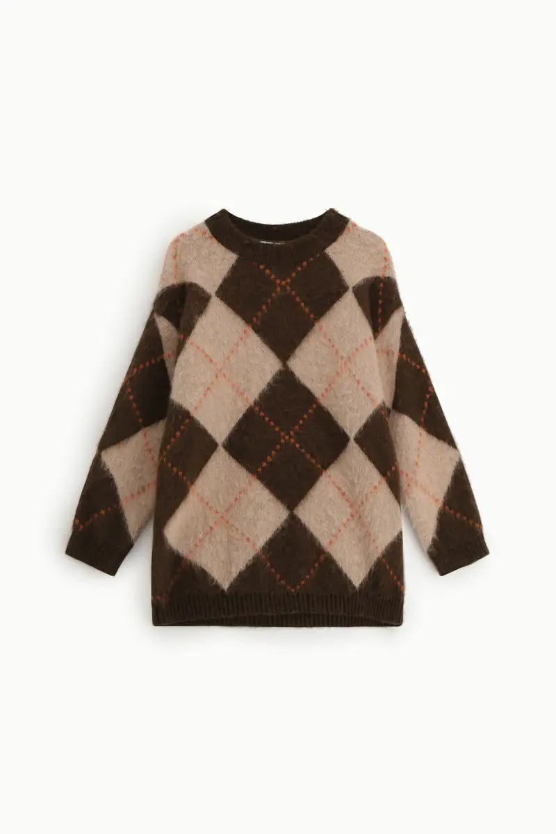 Maglione girocollo fantasia rombi vestibilità morbida