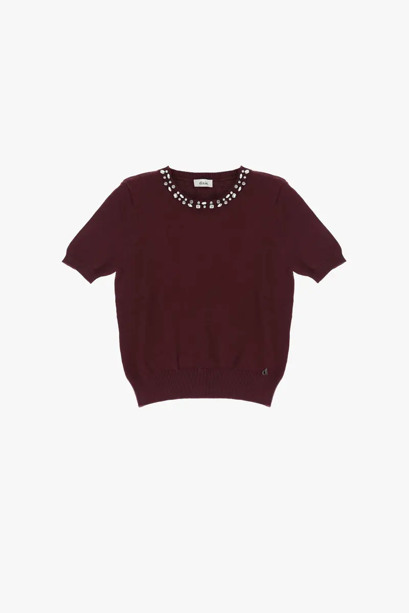 Maglione girocollo maniche corte con strass