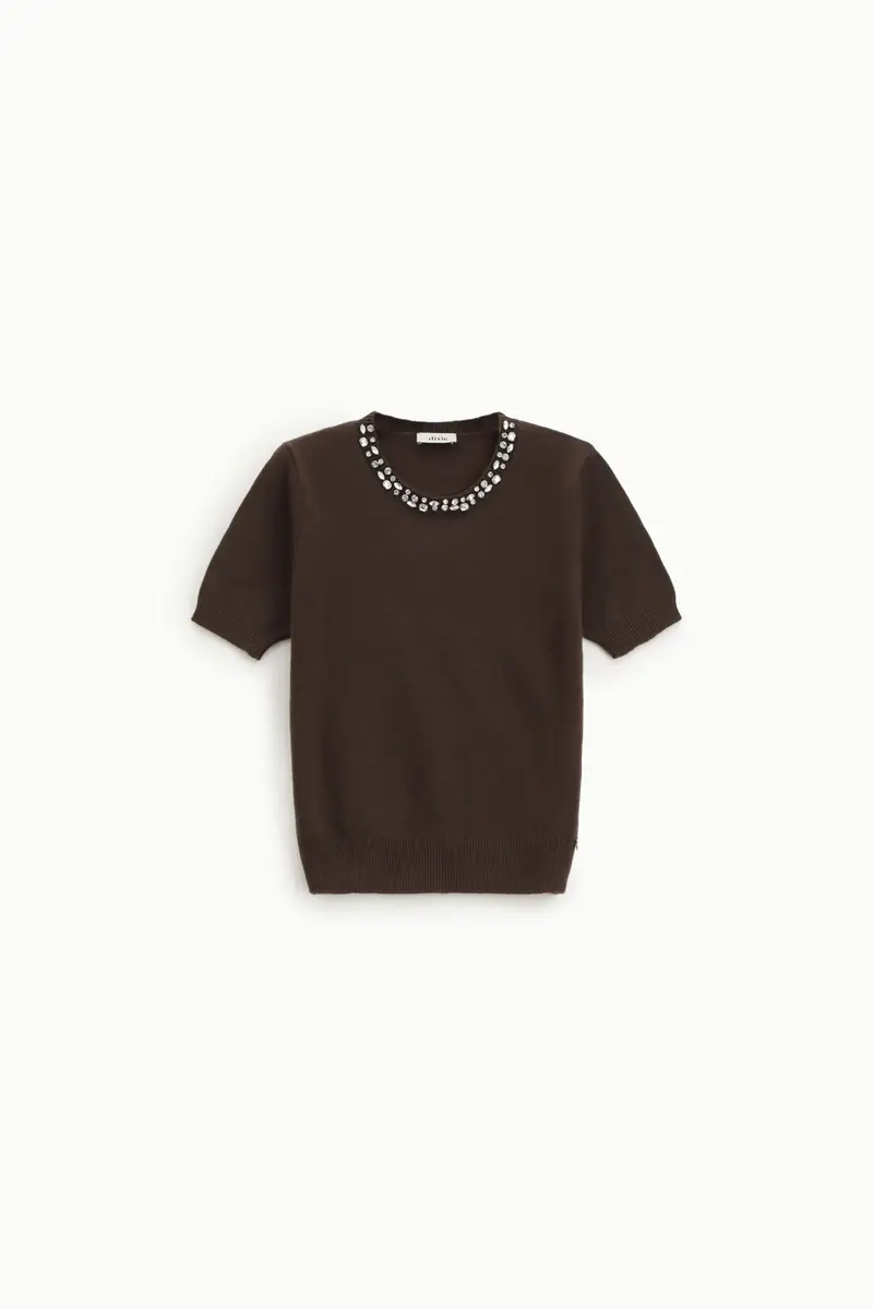 Maglione girocollo maniche corte con strass