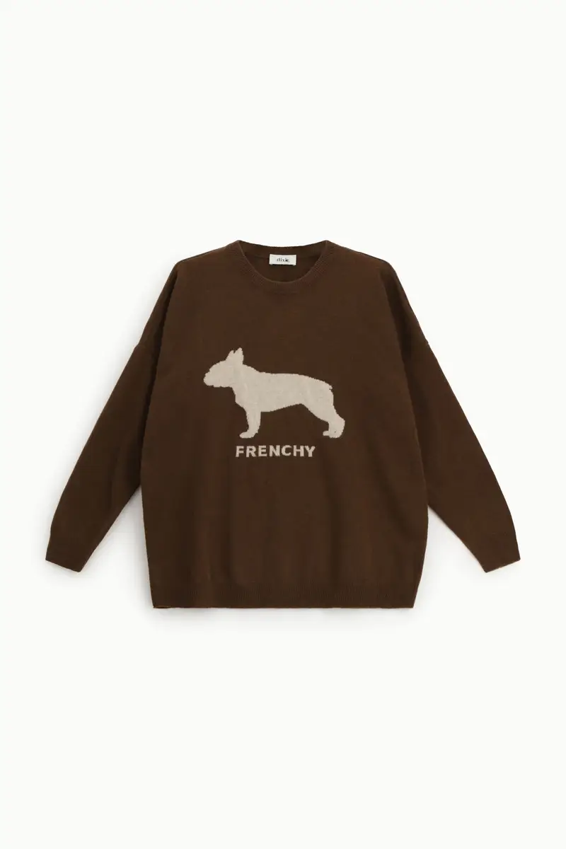 Maglione girocollo maniche lunghe stampa cane