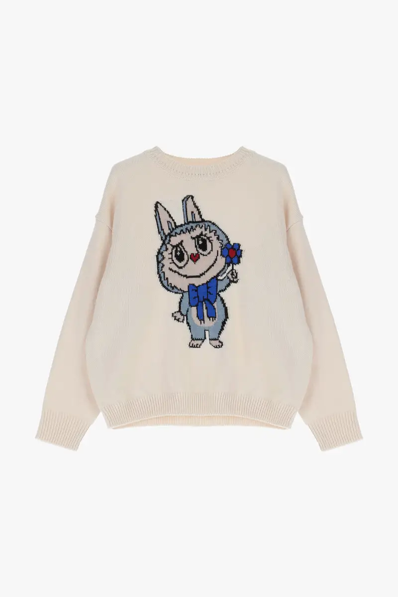 Maglione girocollo stampa coniglio manica lunga