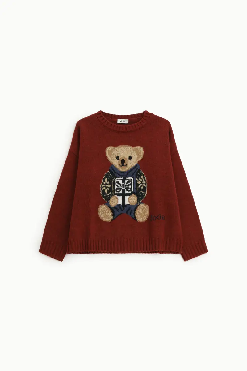 Maglione girocollo stampa orsetto e motivo regalo