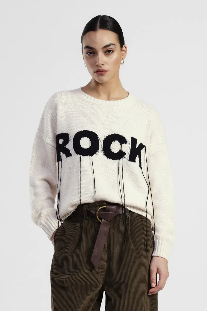 Maglione girocollo stampa rock con fili decorativi miniatura 2