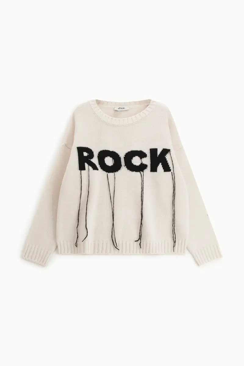 Maglione girocollo stampa rock con fili decorativi