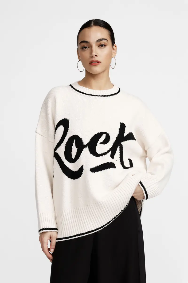 Maglione oversize stampa lettering e profili a contrasto miniatura 2