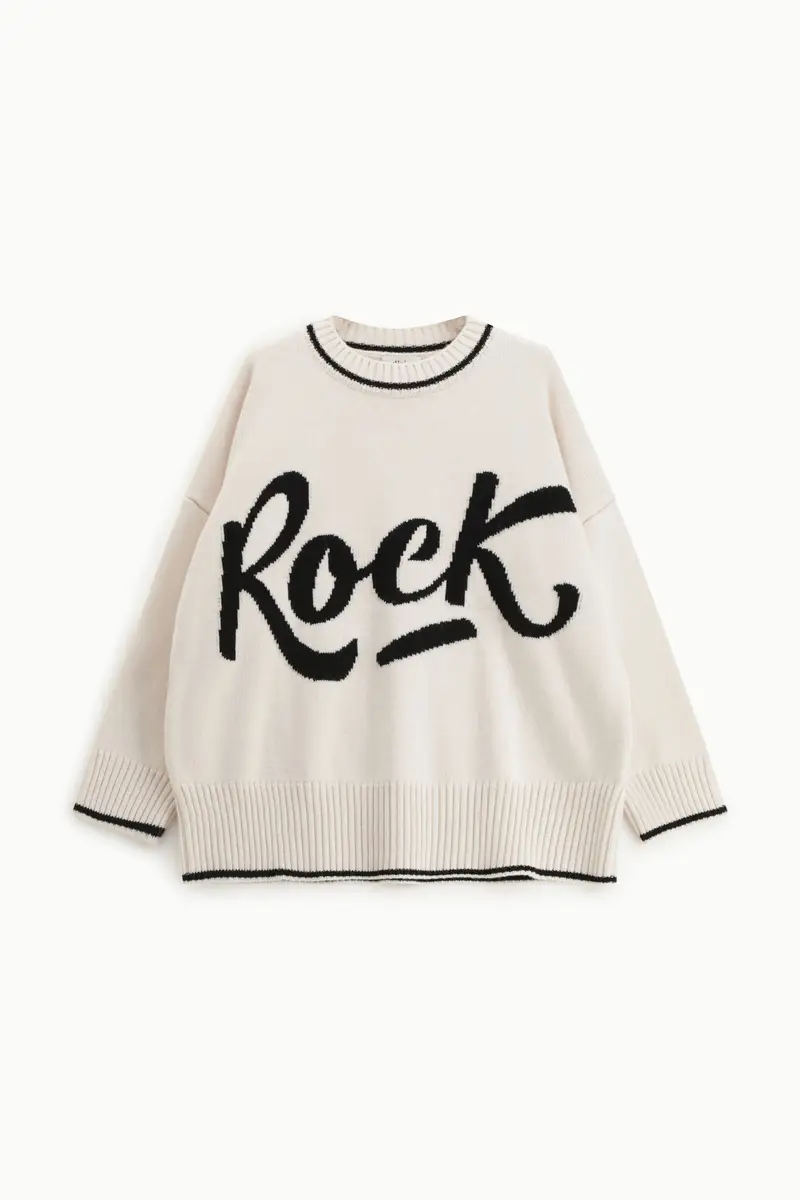 Maglione oversize stampa lettering e profili a contrasto
