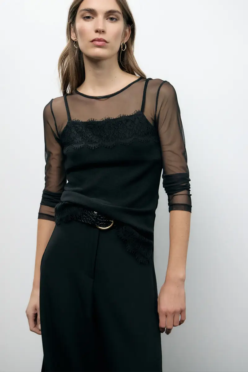 Maglione pullover trasparente con dettagli in pizzo miniatura 2