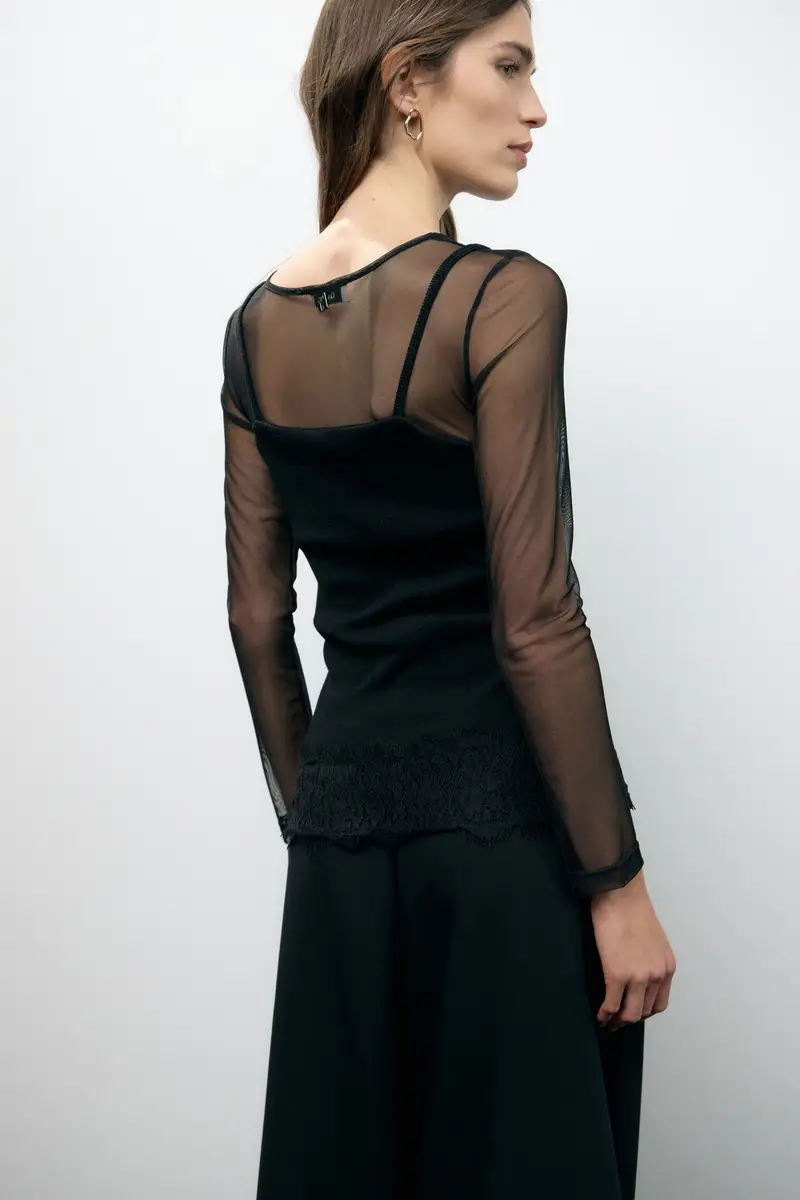 Maglione pullover trasparente con dettagli in pizzo miniatura 3