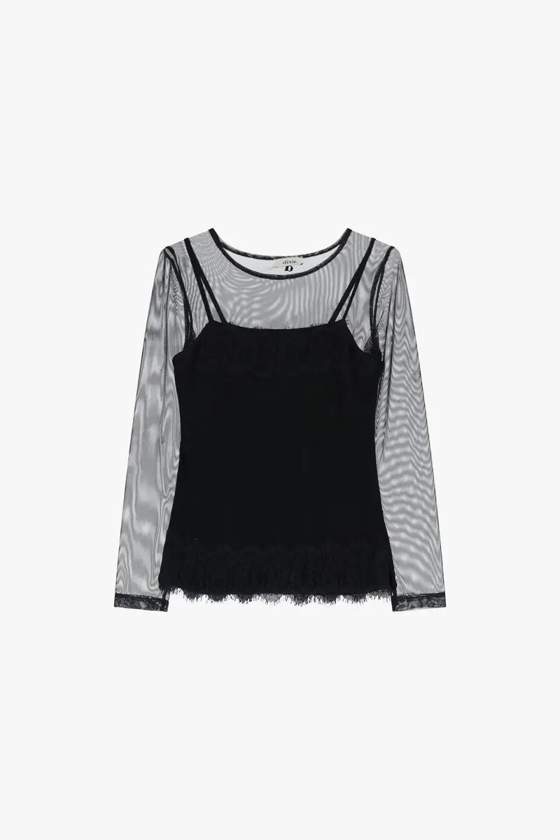 Maglione pullover trasparente con dettagli in pizzo