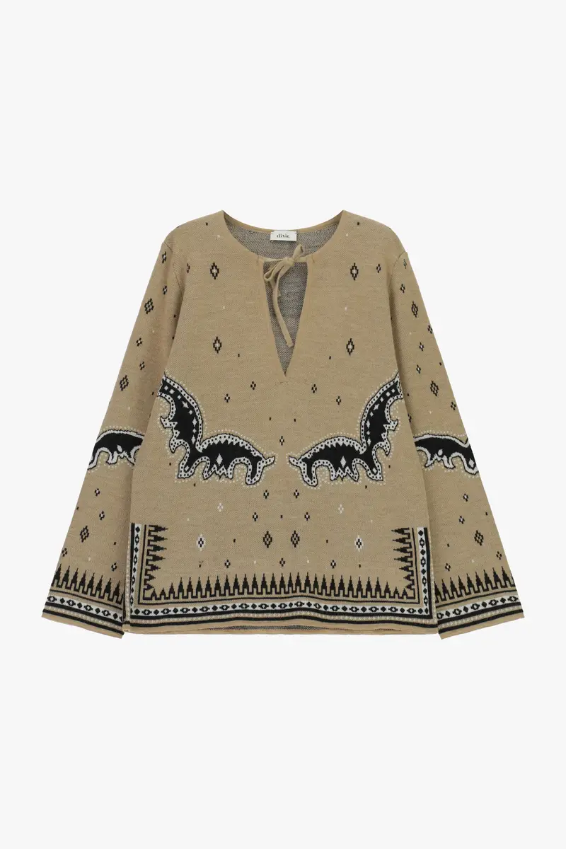 Maglione regular fit con motivo jacquard e scollo a v