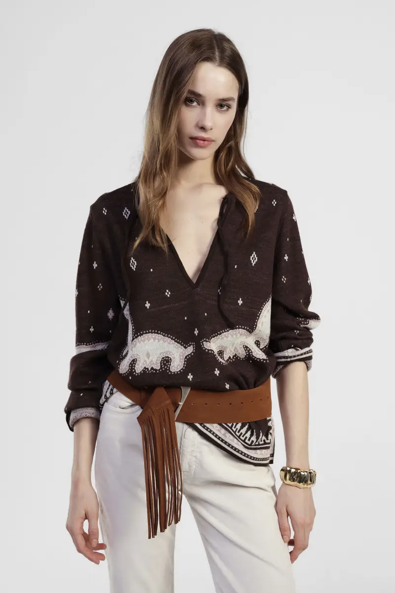 Maglione regular fit con motivo jacquard e scollo a v miniatura 2