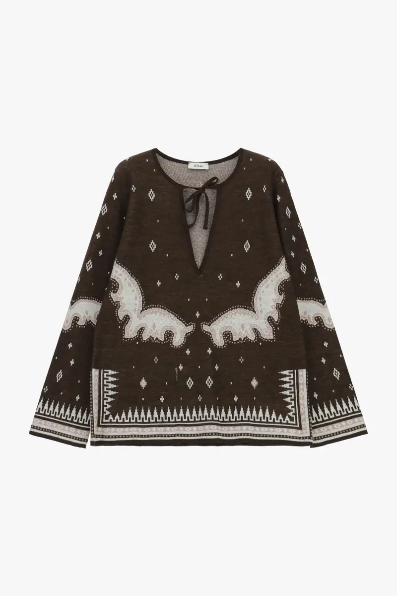 Maglione regular fit con motivo jacquard e scollo a v