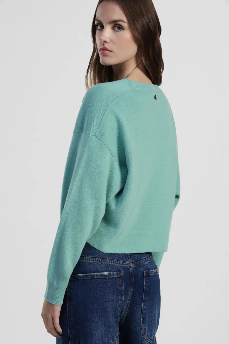 Maglione scollo a v ampio con bordo a costine miniatura 3