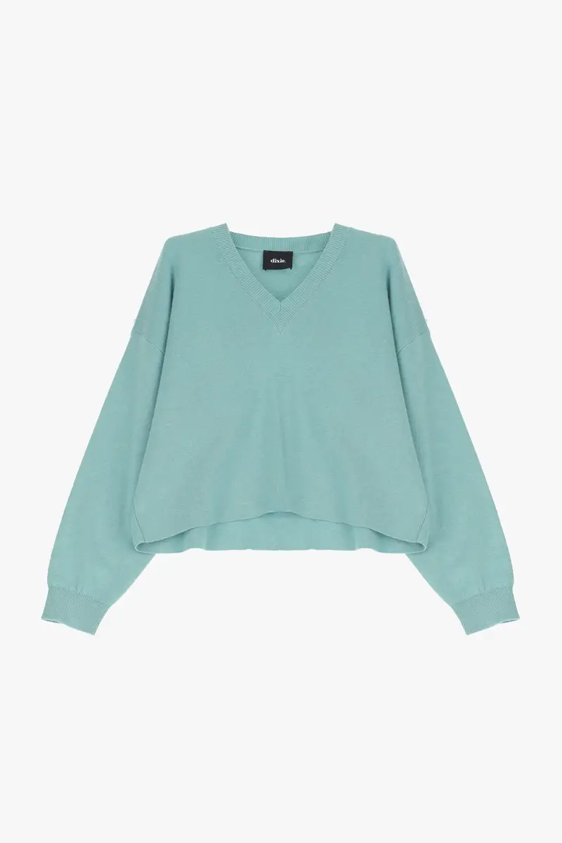 Maglione scollo a v ampio con bordo a costine